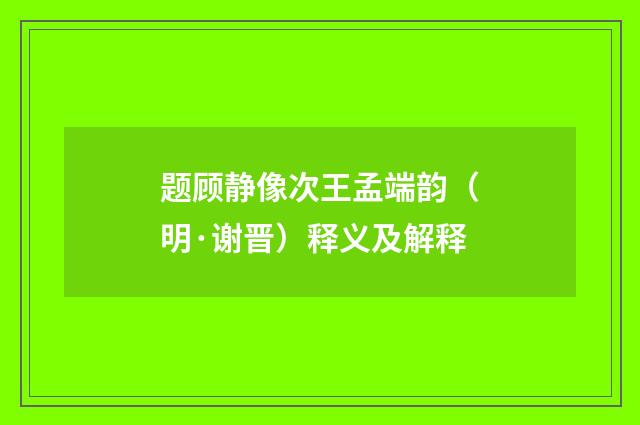 题顾静像次王孟端韵（明·谢晋）释义及解释
