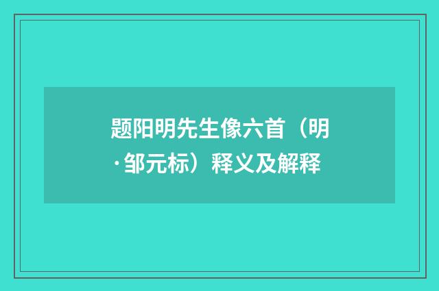 题阳明先生像六首（明·邹元标）释义及解释