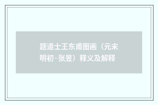 题道士王东甫图画（元末明初·张昱）释义及解释