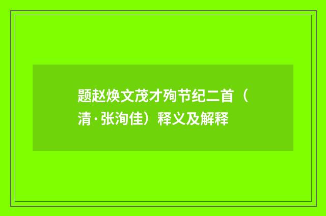 题赵焕文茂才殉节纪二首（清·张洵佳）释义及解释