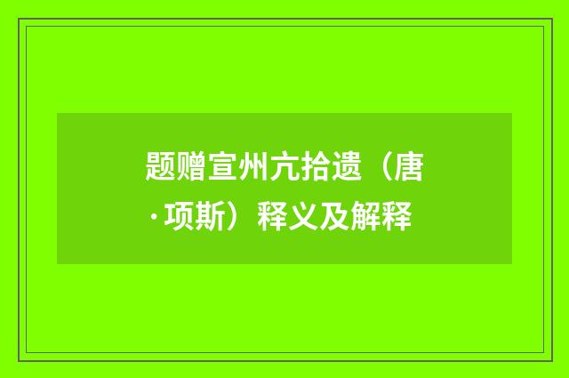 题赠宣州亢拾遗（唐·项斯）释义及解释