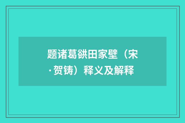 题诸葛谼田家壁（宋·贺铸）释义及解释