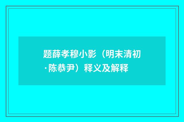题薛孝穆小影（明末清初·陈恭尹）释义及解释