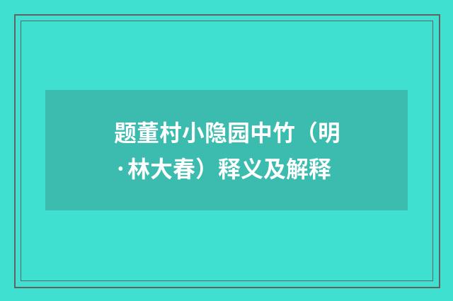 题董村小隐园中竹（明·林大春）释义及解释