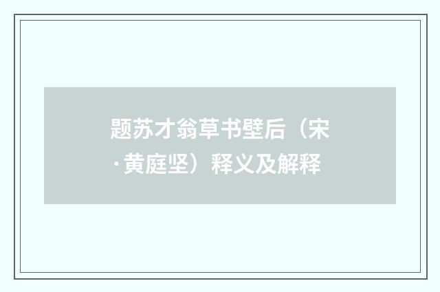 题苏才翁草书壁后（宋·黄庭坚）释义及解释