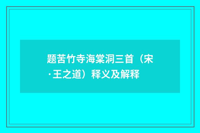 题苦竹寺海棠洞三首（宋·王之道）释义及解释