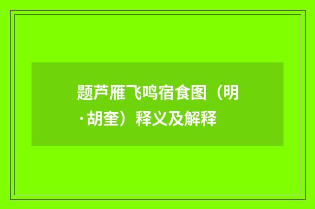 题芦雁飞鸣宿食图（明·胡奎）释义及解释