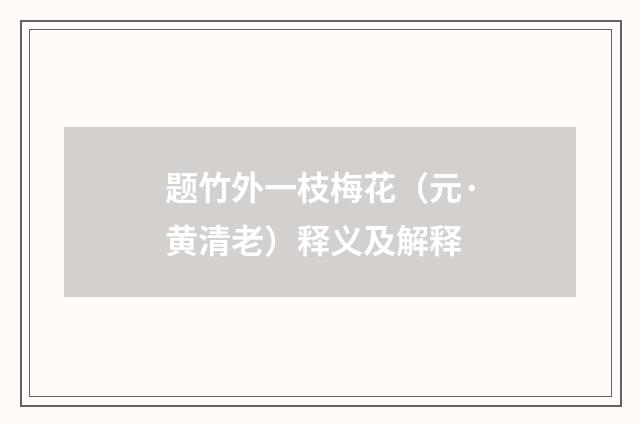 题竹外一枝梅花（元·黄清老）释义及解释