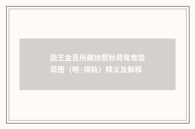 题王金吾所藏徐熙秋荷鸳鸯翡翠图（明·揭轨）释义及解释