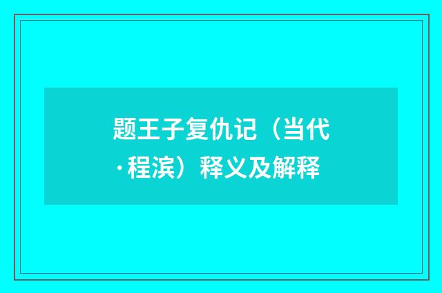 题王子复仇记（当代·程滨）释义及解释