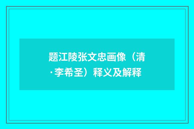 题江陵张文忠画像（清·李希圣）释义及解释