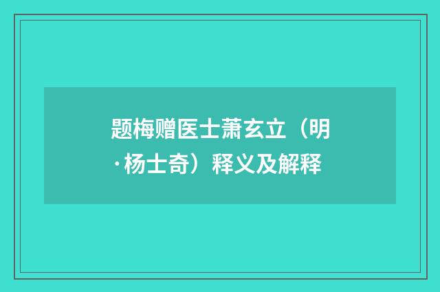 题梅赠医士萧玄立（明·杨士奇）释义及解释
