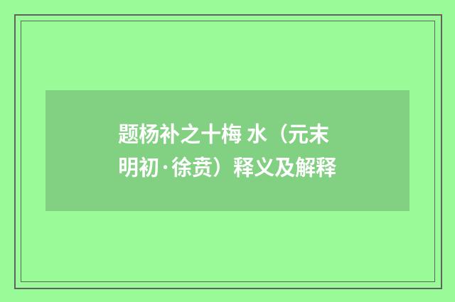 题杨补之十梅 水（元末明初·徐贲）释义及解释