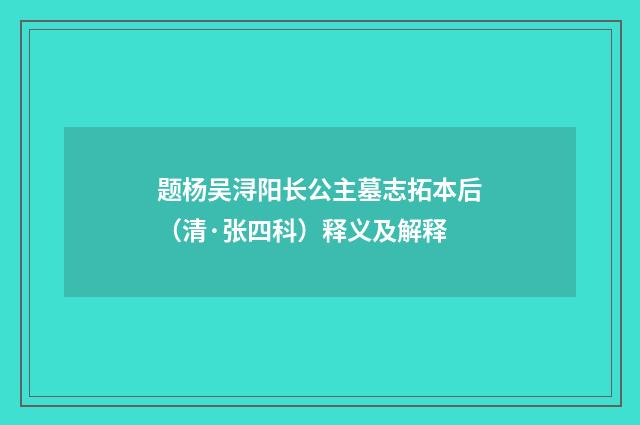题杨吴浔阳长公主墓志拓本后（清·张四科）释义及解释