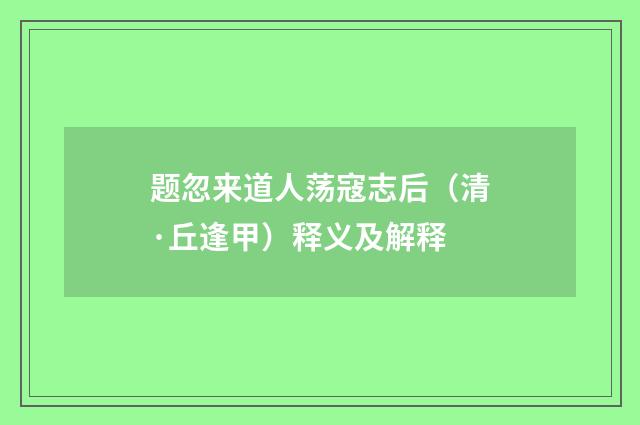 题忽来道人荡寇志后（清·丘逢甲）释义及解释