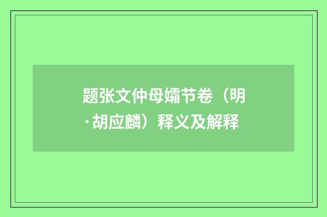 题张文仲母孀节卷（明·胡应麟）释义及解释