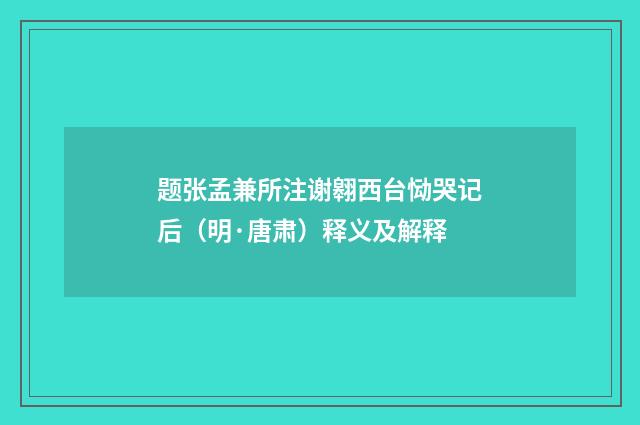题张孟兼所注谢翱西台恸哭记后（明·唐肃）释义及解释