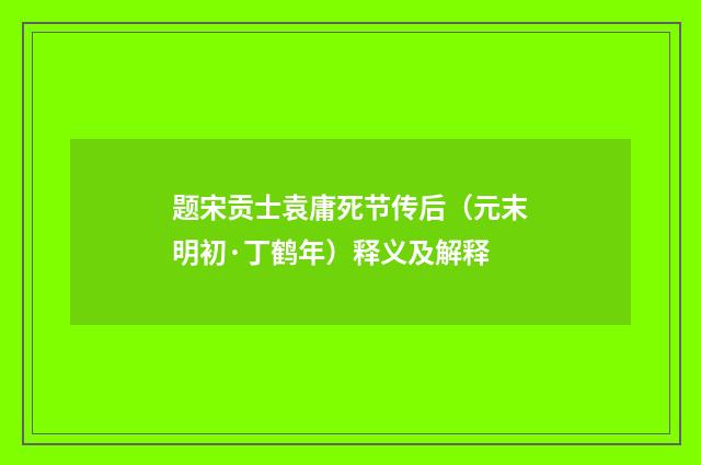 题宋贡士袁庸死节传后（元末明初·丁鹤年）释义及解释