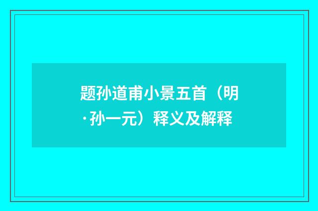 题孙道甫小景五首（明·孙一元）释义及解释