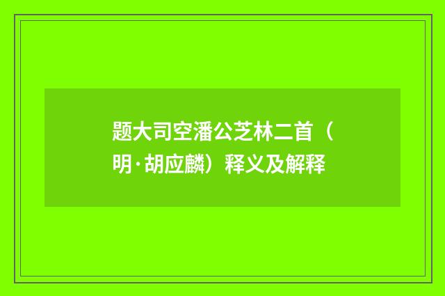 题大司空潘公芝林二首（明·胡应麟）释义及解释
