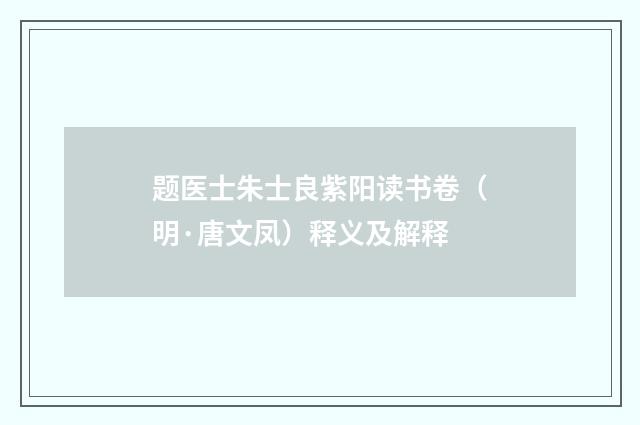 题医士朱士良紫阳读书卷（明·唐文凤）释义及解释