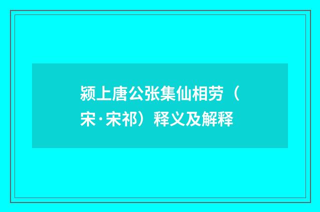 颍上唐公张集仙相劳（宋·宋祁）释义及解释
