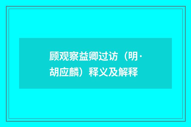 顾观察益卿过访（明·胡应麟）释义及解释