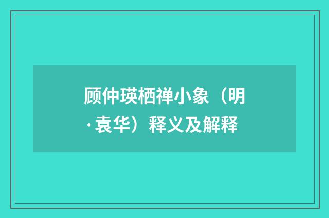 顾仲瑛栖禅小象（明·袁华）释义及解释