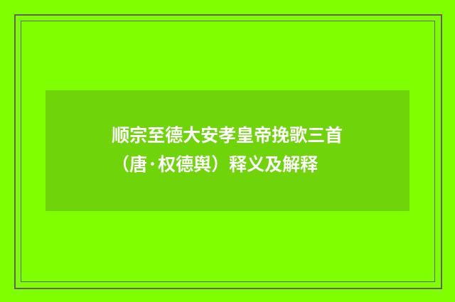 顺宗至德大安孝皇帝挽歌三首（唐·权德舆）释义及解释