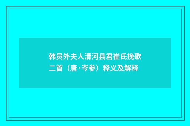韩员外夫人清河县君崔氏挽歌二首（唐·岑参）释义及解释