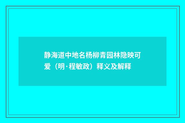 静海道中地名杨柳青园林隐映可爱（明·程敏政）释义及解释