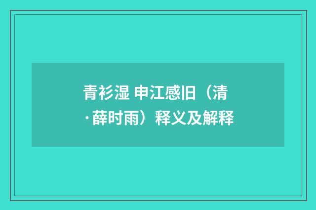 青衫湿 申江感旧（清·薛时雨）释义及解释