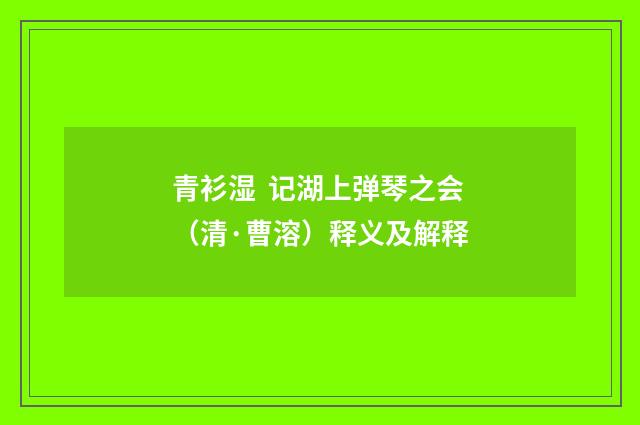 青衫湿 记湖上弹琴之会（清·曹溶）释义及解释