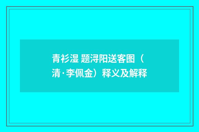 青衫湿 题浔阳送客图（清·李佩金）释义及解释