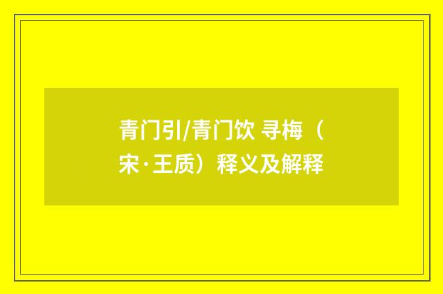 青门引/青门饮 寻梅（宋·王质）释义及解释