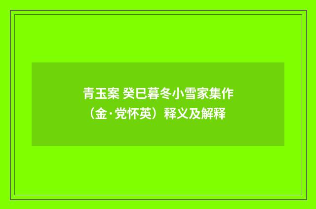 青玉案 癸巳暮冬小雪家集作（金·党怀英）释义及解释