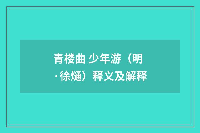 青楼曲 少年游（明·徐熥）释义及解释