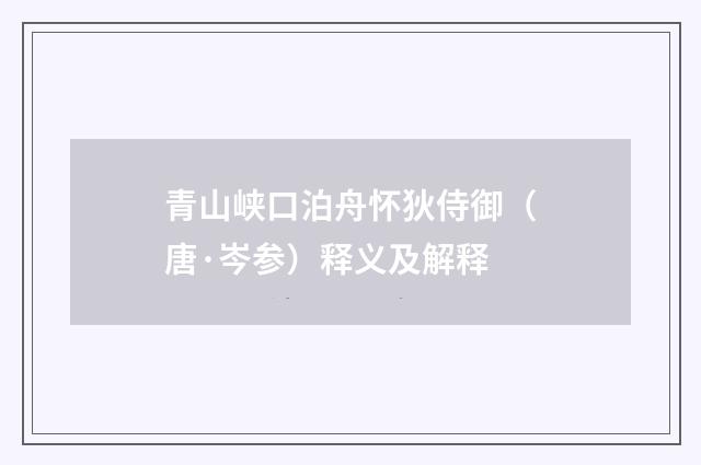 青山峡口泊舟怀狄侍御（唐·岑参）释义及解释