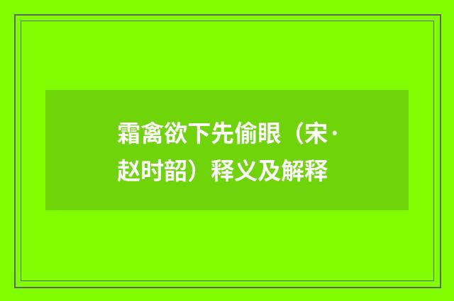 霜禽欲下先偷眼（宋·赵时韶）释义及解释