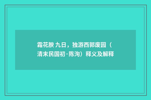 霜花腴 九日，独游西郭废园（清末民国初·陈洵）释义及解释