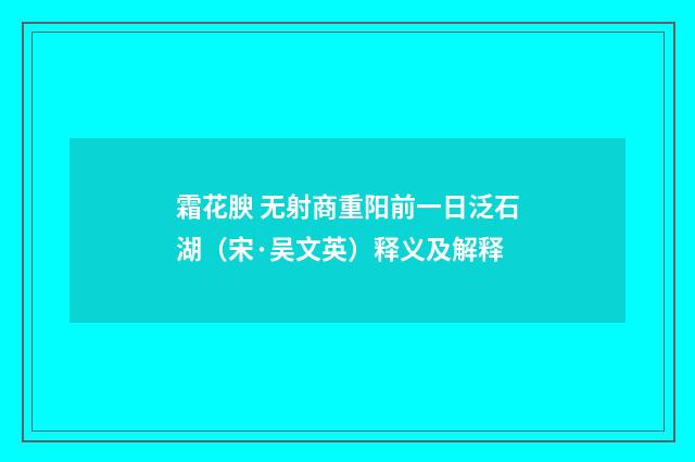 霜花腴 无射商重阳前一日泛石湖（宋·吴文英）释义及解释