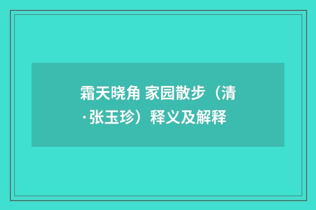 霜天晓角 家园散步（清·张玉珍）释义及解释