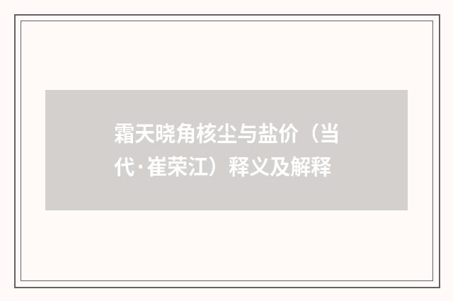 霜天晓角核尘与盐价（当代·崔荣江）释义及解释