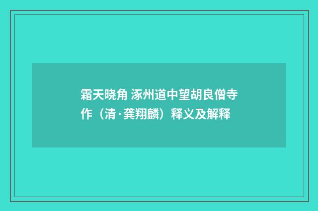 霜天晓角 涿州道中望胡良僧寺作（清·龚翔麟）释义及解释