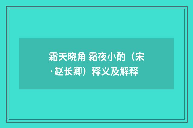 霜天晓角 霜夜小酌（宋·赵长卿）释义及解释