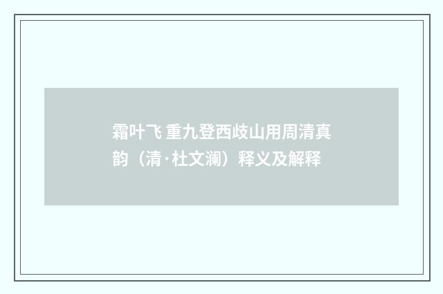 霜叶飞 重九登西歧山用周清真韵（清·杜文澜）释义及解释