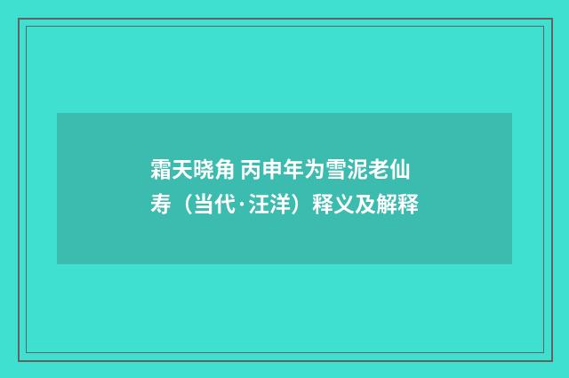 霜天晓角 丙申年为雪泥老仙寿（当代·汪洋）释义及解释