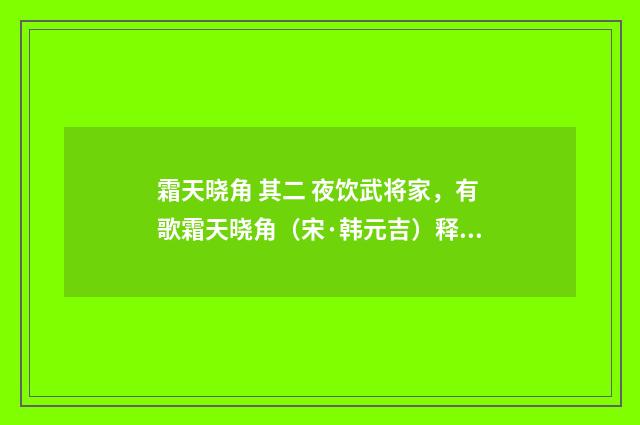 霜天晓角 其二 夜饮武将家，有歌霜天晓角（宋·韩元吉）释义及解释