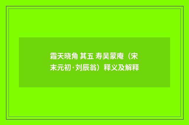 霜天晓角 其五 寿吴蒙庵（宋末元初·刘辰翁）释义及解释