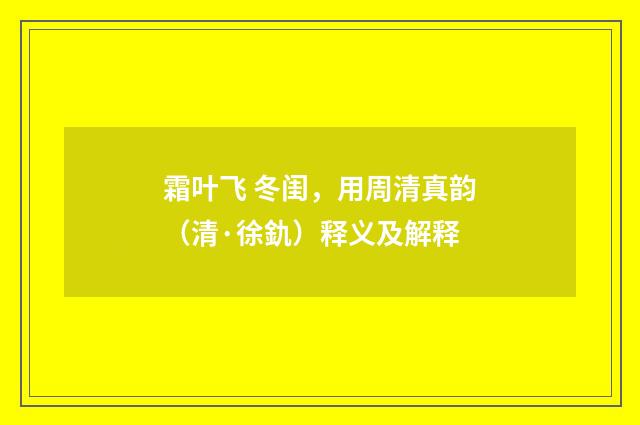 霜叶飞 冬闺，用周清真韵（清·徐釚）释义及解释